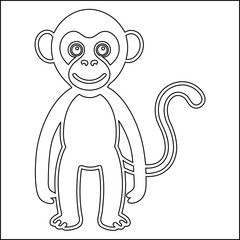 Simple cartoon monkey line art black and white vector design