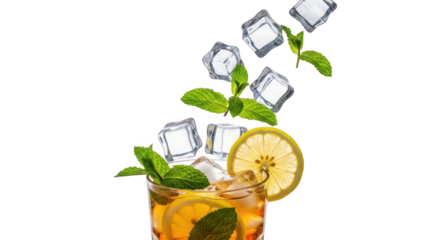 Iced Tea Drink with Lemon and Mint PNG for Commercial Use