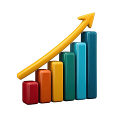 3d colorful growth chart with rising arrow isolated on transparent background