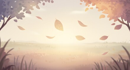 Autumn leaves falling in pastel light