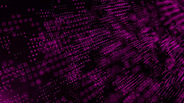 Abstract digital tech background with floating pink dots on dark background