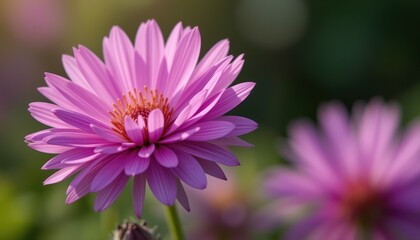Obraz premium Close-up pink flowers like cosmos and dahlia bloom in summer, showcasing the beauty of nature's vibrant petals in a garden setting
