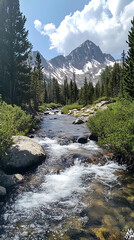 Tranquil forest design with waterfall and house high resolution picture
