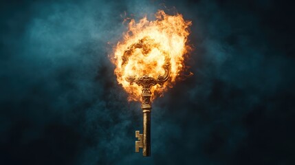 A dramatic image of a large key engulfed in flames, symbolizing the unlocking of potential and the fiery passion needed to pursue one's dreams and goals in life.