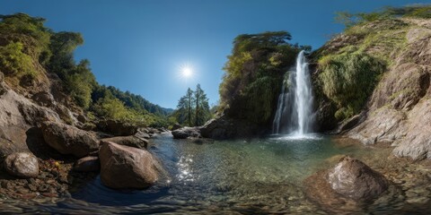 Nature waterfall adventure mountain view 360 degree hdr hdi experience