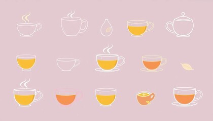 A collection of delicate outline tea icons; perfect for web design and app interfaces,  oolong,   silhouette