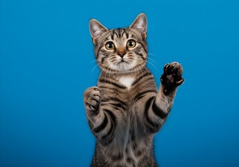 Fototapeta premium Tabby cat standing paws up playful
