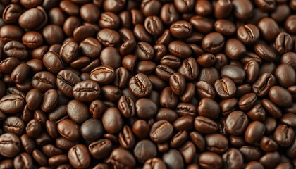 Fototapeta premium Close-up of aromatic roasted coffee beans, rich brown hues, cafe, coffee