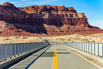 Exit from the bridge. Red-brown sandstone