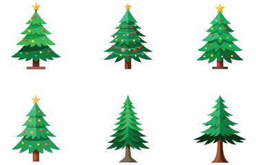 Pine Trees Vector Designs Set Minimal Flat Evergreen Forest Tree Illustrations