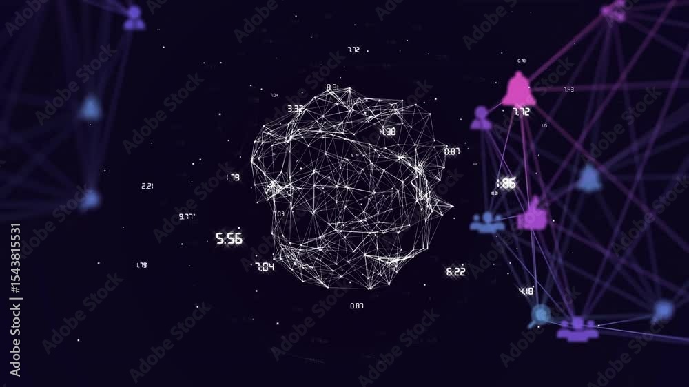 Poster detecting metrics, cluster growing into mesh sphere as data orbiting and icons forming network