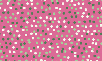 Joyful pink background scattered with green and white polka dots.  Perfect for celebratory designs, packaging, textiles, or website backgrounds.