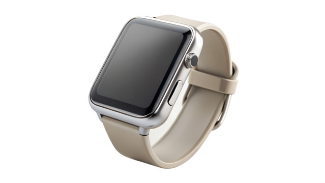 Modern smartwatch with beige band isolated on transparent background