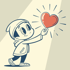 Cute Cartoon Boy Holding a Heart – Love and Kindness Illustration