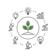 Business growth cycle with plant isolated on transparent background