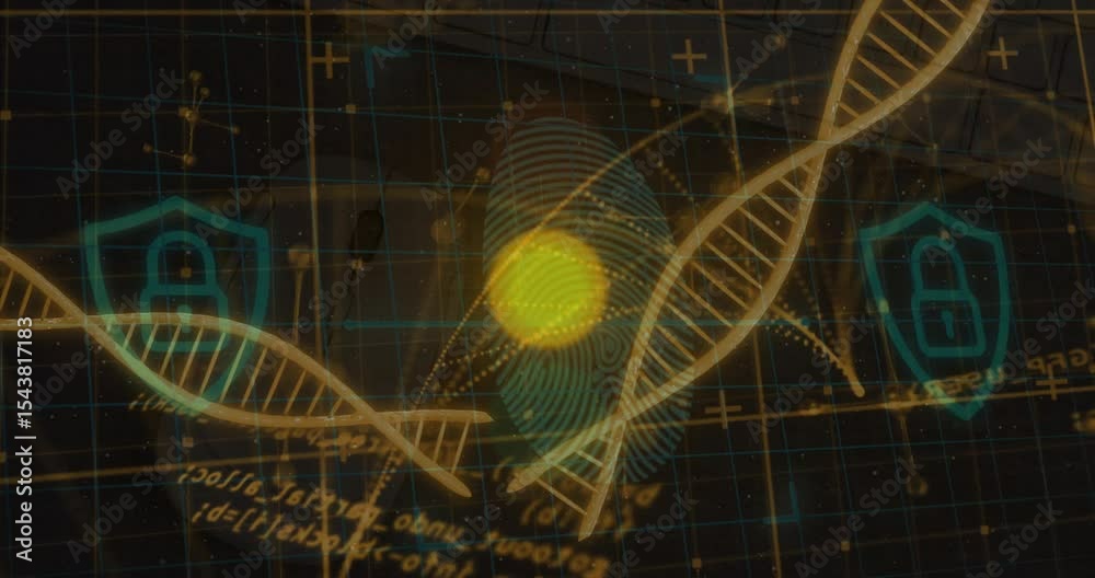 Poster grid starting scanning dot climbing fingerprint and linking dna helix for secure login