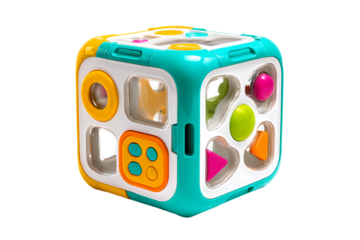 Colorful baby activity cube toy.  Perfect for sensory play and development.