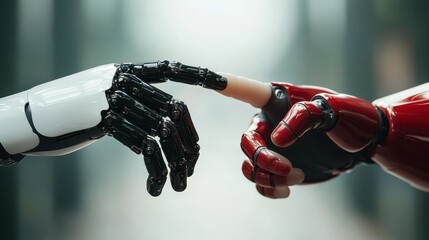 This close-up image of two robotic hands reaching towards each other symbolizes connection, technology, and the potential for harmony between humans and machines in the future.