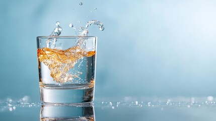 A captivating moment captured in time as liquid splashes dramatically in a glass, symbolizing refreshment and vitality while drawing attention to fluidity and energy in life.