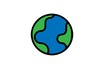 The image depicts a simple illustration of Earth, represented as a circle with blue oceans and green continents, outlined in black.
