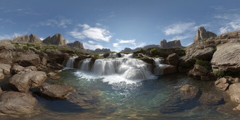 Fototapeta premium Stunning hdr 360 degree waterfall nature scene high-quality environment