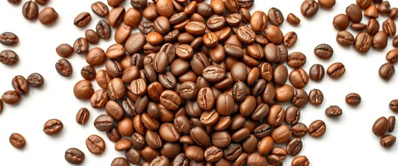 Pile of cartoon coffee beans, vibrant brown, isolated on white background,  white background,  aroma