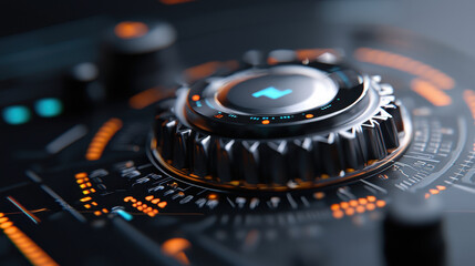 Close up view of digital control knob with glowing elements, showcasing modern technology and design. intricate details evoke