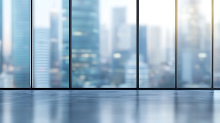 Fototapeta premium Blurred office workspace in the evening , interior workplace with cityscape for business presentation background, AI generated