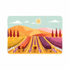 Naklejka premium vector colorful vineyard in autumn