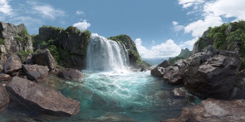 Fototapeta premium 360 degree hdr waterfall panorama nature hdri environment scenic view