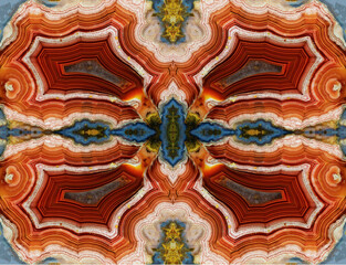 Fototapeta premium Laguna agate kaleidoscope repeating mirror-effect pattern.