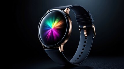 This captivating image features a stylish smartwatch displaying a vibrant, colorful interface, symbolizing the intersection of modern technology and design in today’s fast-paced world.