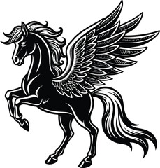 Silhouette black pegasus on a white background isolated vecto