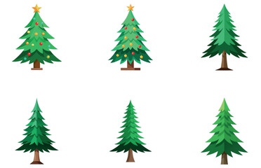 Pine Trees Vector Designs Set Minimal Flat Evergreen Tree Illustrations for Nature and Forest Themes