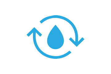 The image shows a blue water droplet icon surrounded by two curved arrows forming a circular loop, one pointing upward and the other downward.
