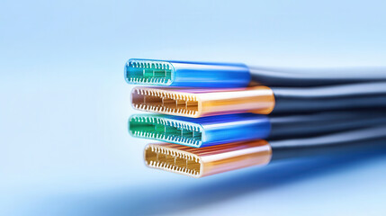 High quality fiber optic cables in various colors, showcasing their sleek design and functionality for telecommunication