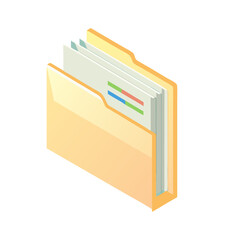 Isometric design of a file folder with documents inside 