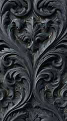 Dark Charcoal Floral Pattern  Intricate Botanical Art  High Resolution Texture