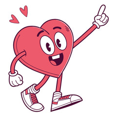 Cute Cartoon Heart Character in Sneakers Pointing Up