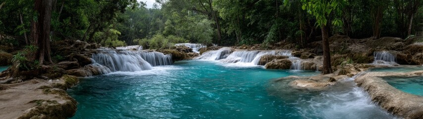 Fototapeta premium Beautiful waterfall oasis nature 360 degree hdr panorama serenity