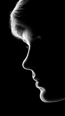 Obraz premium Dramatic Monochrome Profile Person Silhouette Face Headshot Minimalist Portrait
