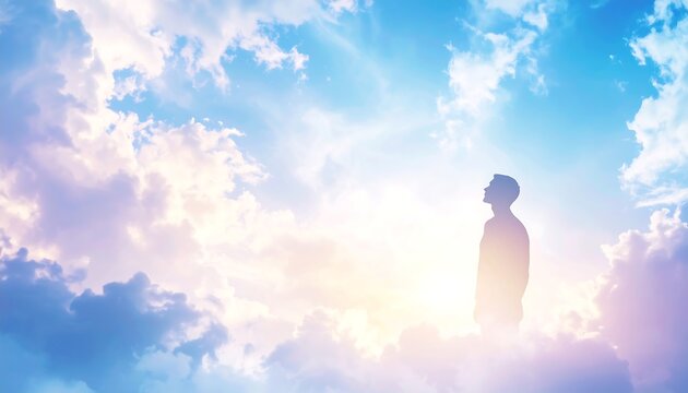 Man Silhouetted in Heavenly Sky.