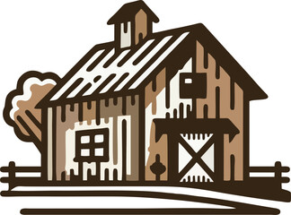 Rustic Wooden Farmhouse with Barn Doors and Fenced Landscape – Vintage Rural Architecture