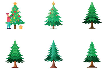 Pine Trees Vector Designs Set Minimal Flat Evergreen Forest Illustrations for Outdoors