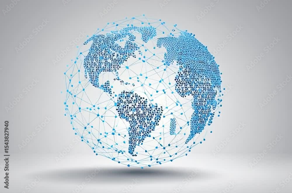 Wall mural abstract global network concept with planet earth and connecting dots, lines in a gray background a 