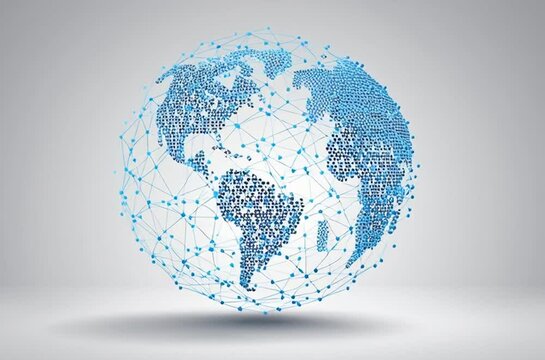 Abstract global network concept with planet Earth and connecting dots, lines in a gray background a world map for international business or technology concepts Generative AI
