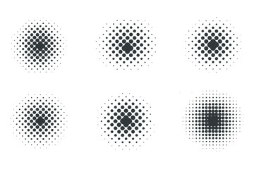 Set of four circular halftone patterns in grayscale
