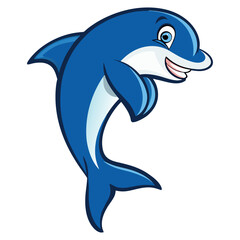 Naklejka premium Cute cartoon dolphin leaping in the ocean.