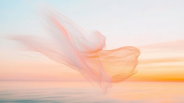 Delicate fabric floats in the soft sunset light.