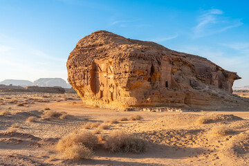 Jabal AlAhmar, ancient tombs of Hegra in AlUla, Saudi Arabia